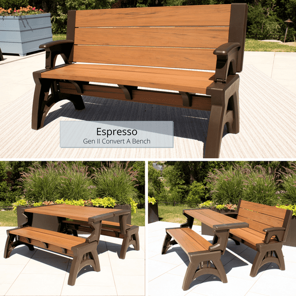 Convert a Bench 60" Outdoor / Vinyl Patio Bench Picnic Table, Espresso, Generation II