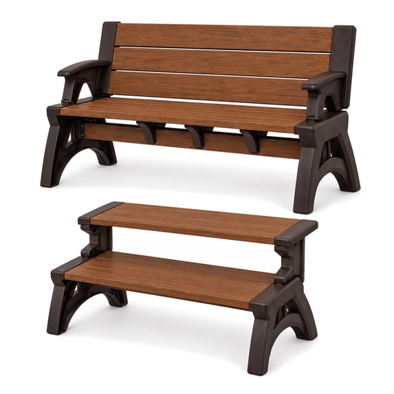 Convert a Bench 60" Folding Vinyl Patio Bench Picnic Table, Espresso - Gen 2