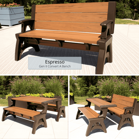 Convert a Bench 60" Outdoor / Vinyl Patio Bench Picnic Table, Espresso, Generation II