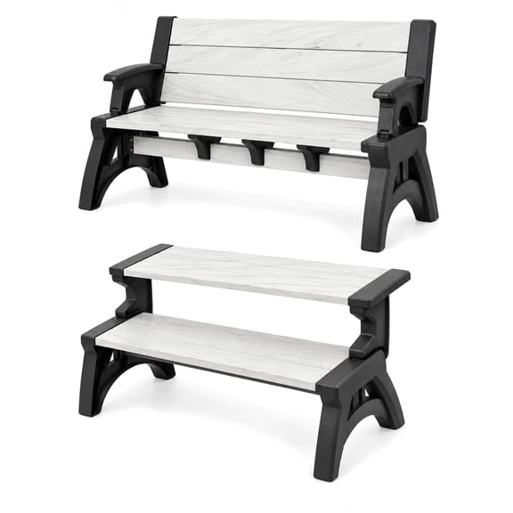 Convert a Bench 60" Folding Vinyl Patio Bench Picnic Table, Midnight Birch - Gen 2