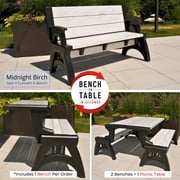 Convert a Bench Gen 2 60" Outdoor / Vinyl Patio Bench Picnic Table, Midnight Birch, 1 Bench Buy 2 for complete table