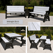 Convert a Bench 60" Folding Vinyl Patio Bench Picnic Table, Midnight Birch - Gen 2