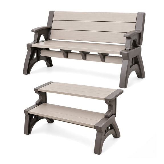 Convert a Bench 60" Folding Vinyl Patio Bench Picnic Table, Mocha Driftwood - Gen 2