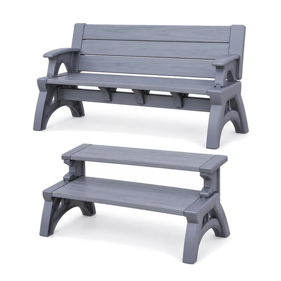 Convert a Bench 60" Folding Vinyl Patio Bench Picnic Table, Platinum Gray - Gen 2