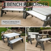 Convert a Bench 60" Folding Vinyl Patio Bench Picnic Table, Platinum White Birch - Gen 2