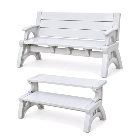 Convert a Bench 60" Folding Vinyl Patio Bench Picnic Table, White - Gen 2
