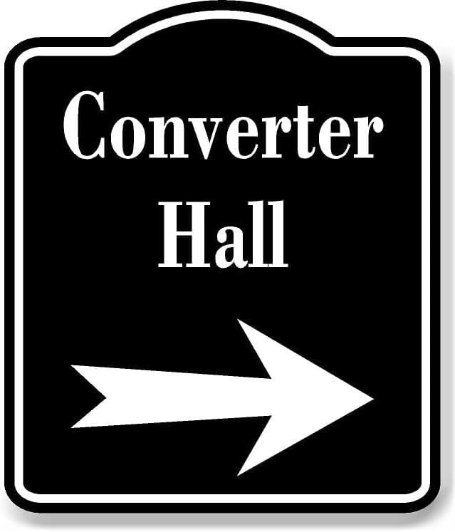 Convertor Sign Converter Hall Right Arrow BLACK Aluminum Composite Sign, 8.5
