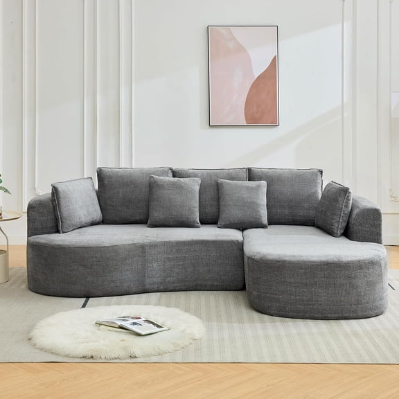 Convertible 106" Sectional Cloud Sofa with Chaise Lounge, Curved Chenille Modular Sleeper Couch for Living Room & Bedroom