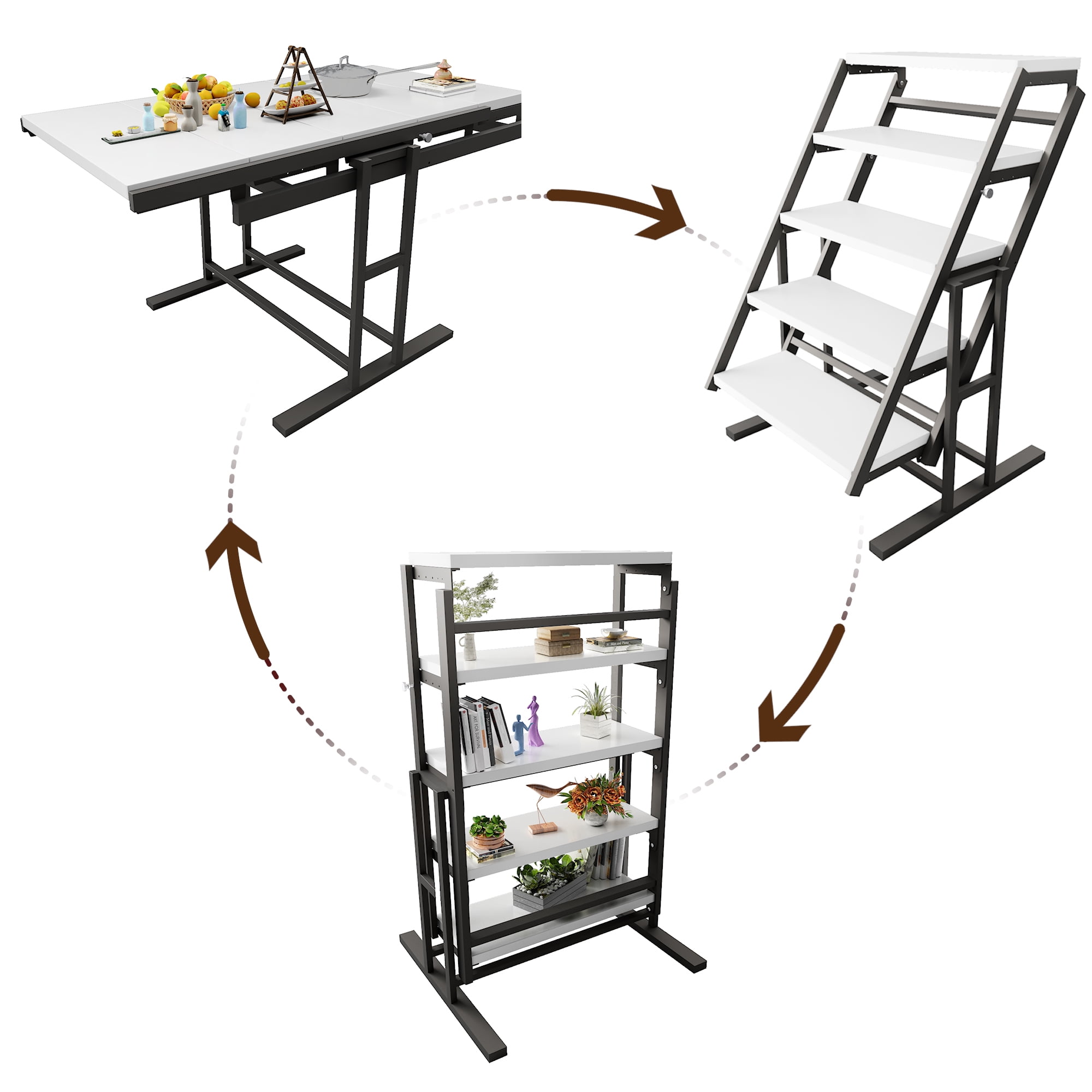 Convertible 2 in 1 Shelf to Table,Extendable Dining Table with Metal
