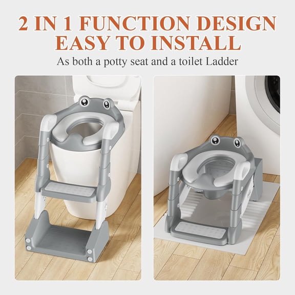 Convertible 2 in 1 Potty Seat with Ladder Step Stool Splash Guard Urinal and Non Slip Base for Toddler Boys and Girls, Gray