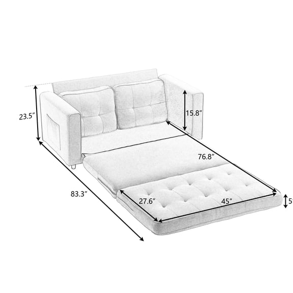 Convertible 3 Fold Sofa, Velvet Fabric / Soft Touch and Good Resilience for Comfort