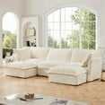 thumbnail image 1 of Convertible 3 Seater Deep Seat Sofa , Corduroy Sectional Sofa Couch with Slip-cover and 2 Ottomans, Comfortable U Shape Couch with Back Cushion and Pillow for Living Room, Apartment, Beige, 1 of 1