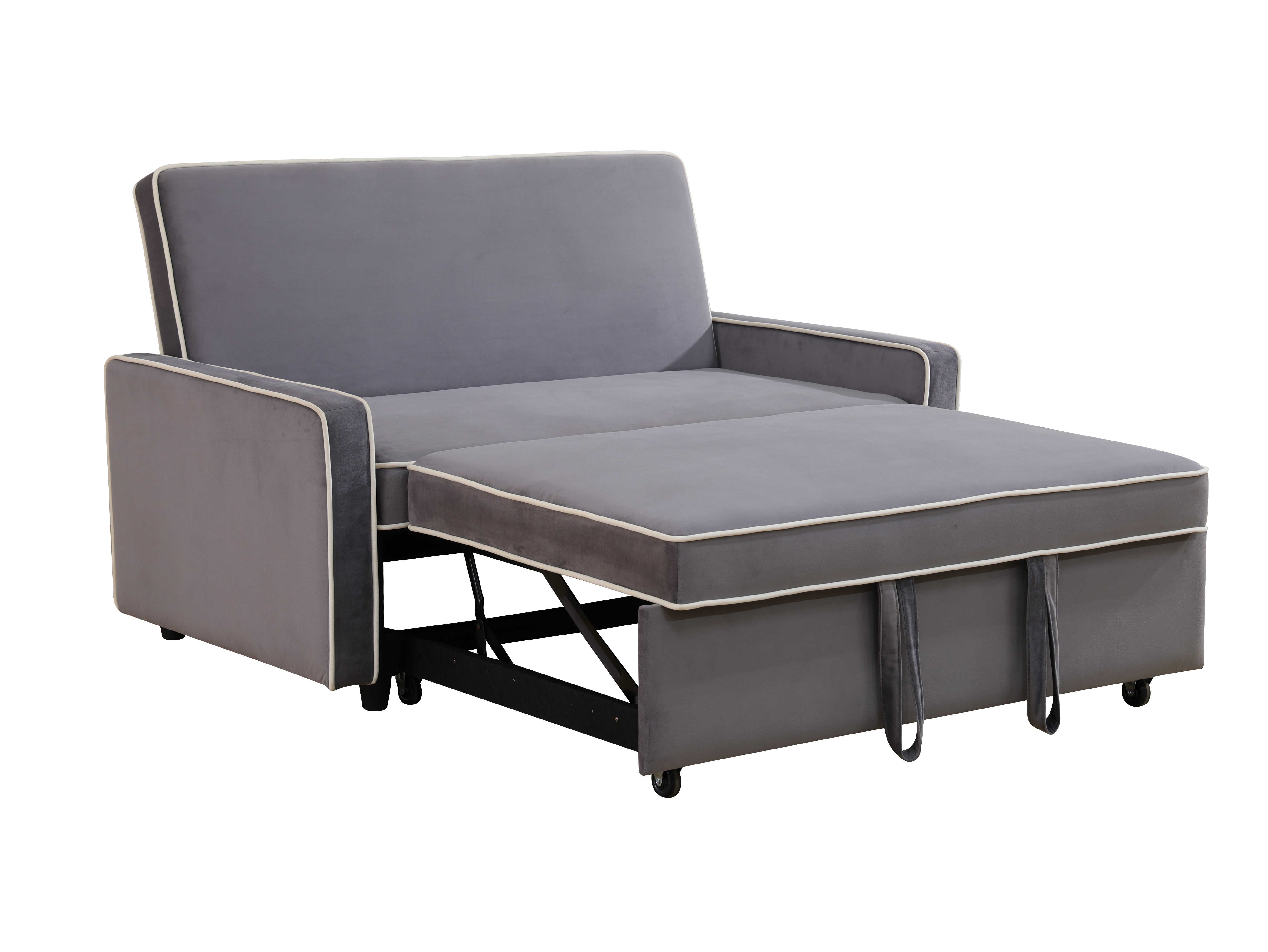 Convertible 3 in 1 Pull Out Sofa Bed Futon Sleeper Sofa Couch Velvet Small Loveseat, Reclining Backrest for Living Room, Grey