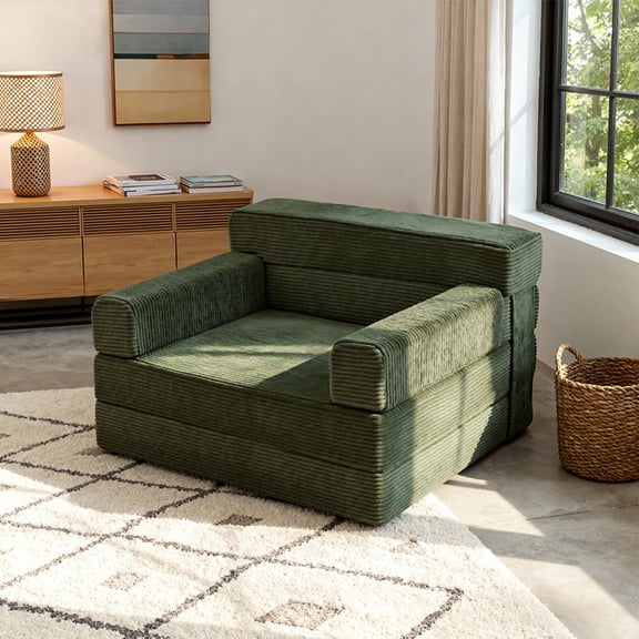Convertible 4-in-1 Upholstered Folding Sofa Bed with Armrest for Living Room, Bedroom,Single,Green