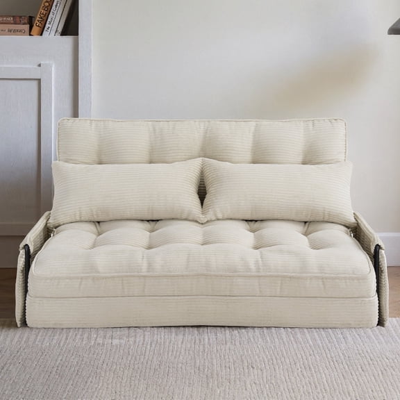 Convertible 5-Position Foldable Lazy Sofa Sleeper Bed with Armrest,Adjustable Floor Sofa Couch with 2 Pillows,Fold Out Floor Couch,Beige