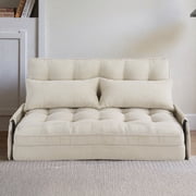 Convertible 5-Position Foldable Lazy Sofa Sleeper Bed with Armrest,Adjustable Floor Sofa Couch with 2 Pillows,Fold Out Floor Couch,Beige