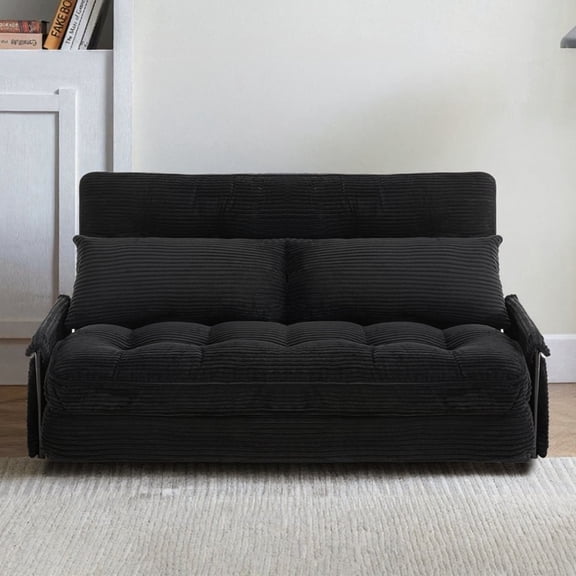 Convertible 5-Position Foldable Lazy Sofa Sleeper Bed with Armrest,Adjustable Floor Sofa Couch with 2 Pillows,Fold Out Floor Couch,Black