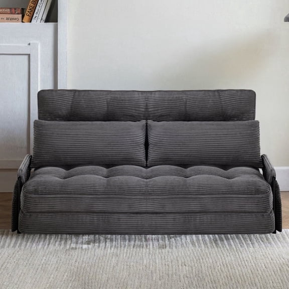 Convertible 5-Position Foldable Lazy Sofa Sleeper Bed with Armrest,Adjustable Floor Sofa Couch with 2 Pillows,Fold Out Floor Couch,Dark Grey