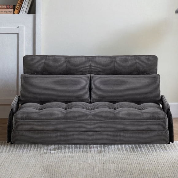 Convertible 5-Position Foldable Lazy Sofa Sleeper Bed with Armrest,Adjustable Floor Sofa Couch with 2 Pillows,Fold Out Floor Couch,Dark Grey