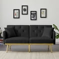 thumbnail image 1 of Convertible Accent Sofa Bed with 2 Pillows, Velvet Upholstered Sofa with Adjustable Backrest and Metal Legs, Modern Loveseat with Padded Seat for Living Room Office, Black, 1 of 7