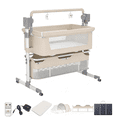 thumbnail image 1 of Convertible Baby Bassinet Electric Bedside Bassinet with Remote Control,Bluetooth, Adjustable Bassinet, Beige, 1 of 8