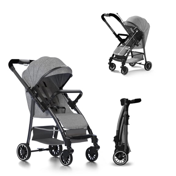 Convertible Baby Stroller, Folding High Landscape Infant Carriage, Newborn Reversible Pram, Adjustable Canopy(Grey)