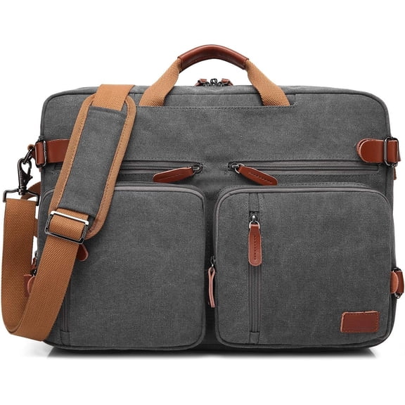 Convertible Backpack Messenger bag Laptop Case Handbag Business Briefcase Multi-functional Travel Rucksack Fits 15.6 Inch Laptop For Men/Women (Cancas Dark Grey)