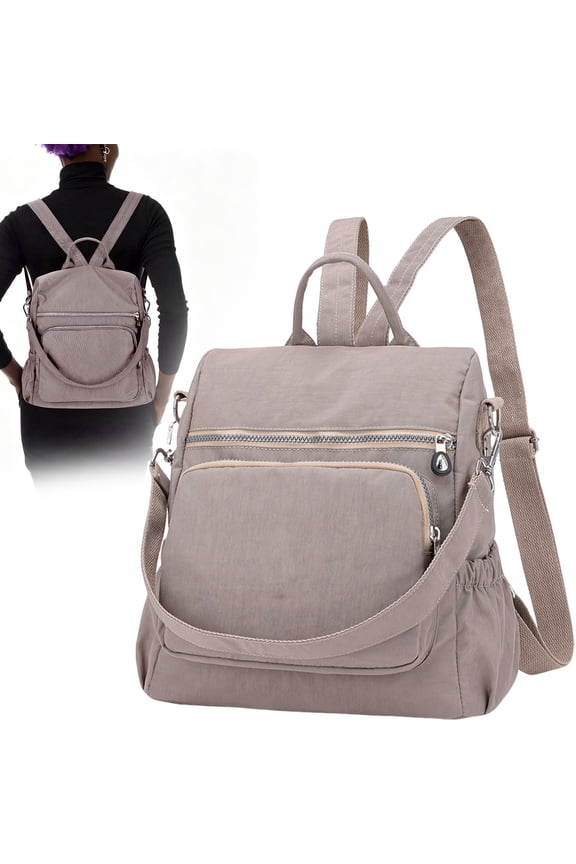 Convertible Backpack Purse, Waterproof Nylon Anti-Theft Travel Daypack, Casual Shoulder Bag Satchel Handbag for Adults(Light Khaki)