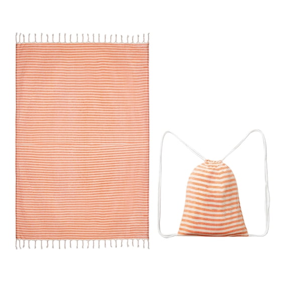 Convertible Beach Towel Bag 2-in-1 Sand Free Microfiber Towel Backpack Quick Dry, Oversized Stripe Tassel Beach Towel Transforms into Carry Bag for Pool Camping Travel