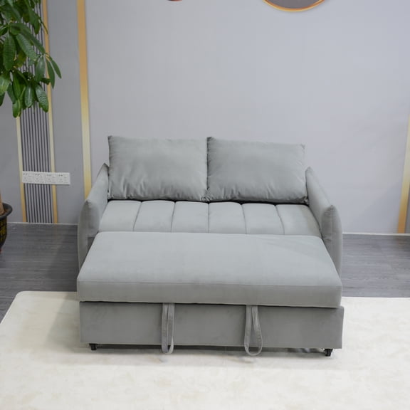 Convertible Bed With 2 Side Pockets & Pillows, Velvet Material, Adjustable Back, Gray For Living Space, Lodge House Modern Fabric Pull-out Function, , Bags Cushions, Area, Apartment