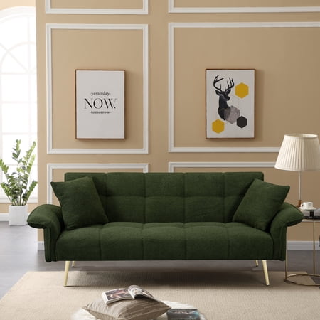 Convertible Bed With 3 Adjustable Postures - 81.74 In. Depth, 30.94 Width, 31.83 Height, Velvet Modern Futon Double Foam Filler Velvet, Brown Wood Frame