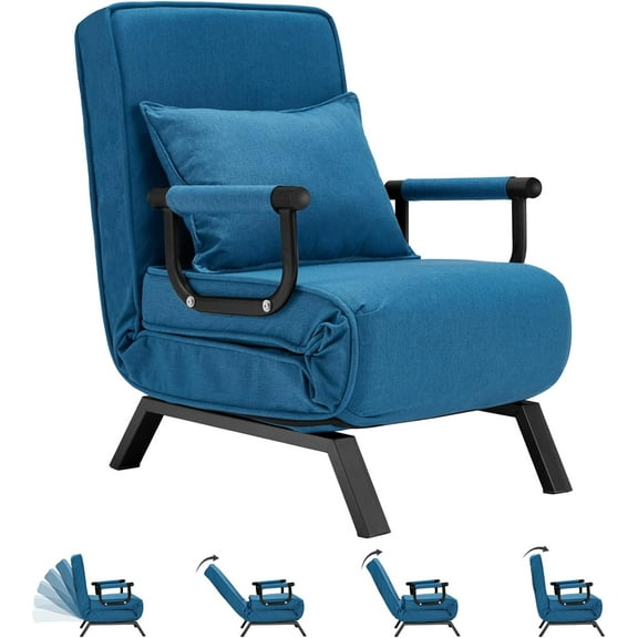 Convertible Bed Sleeper Chair,Tri-fold Upholstered Armchair Sleeper with Pillow,Folding Leisure Chaise Lounge Couch with 6 Angle Adjustable Backrest,Single Lazy Bed for Office Apartment