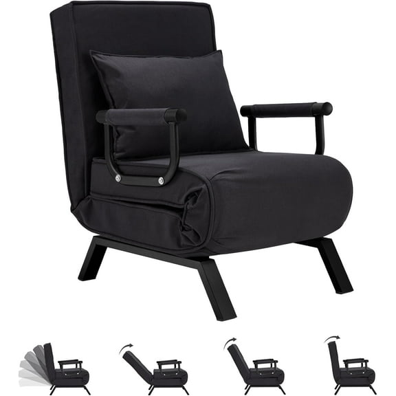 Convertible Bed Sleeper Chair,Tri-fold Upholstered Armchair Sleeper with Pillow,Folding Leisure Chaise Lounge Couch with 6 Angle Adjustable Backrest,Single Lazy Bed for Office Apartment