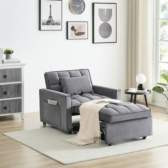 Convertible Bed With Adjustable Back, Brown Wood Tone, Dark Grey Cover Back Bed, For Bedrooms