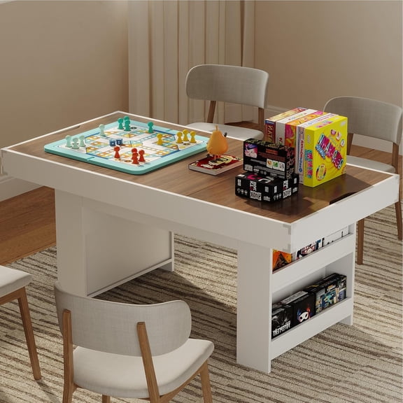 Convertible Board Game Table w/Storage & Removable Top, 2-in-1 Gaming Desk & Dining Table for 4-6 Players, DND, Poker, Card Games, Family Nights