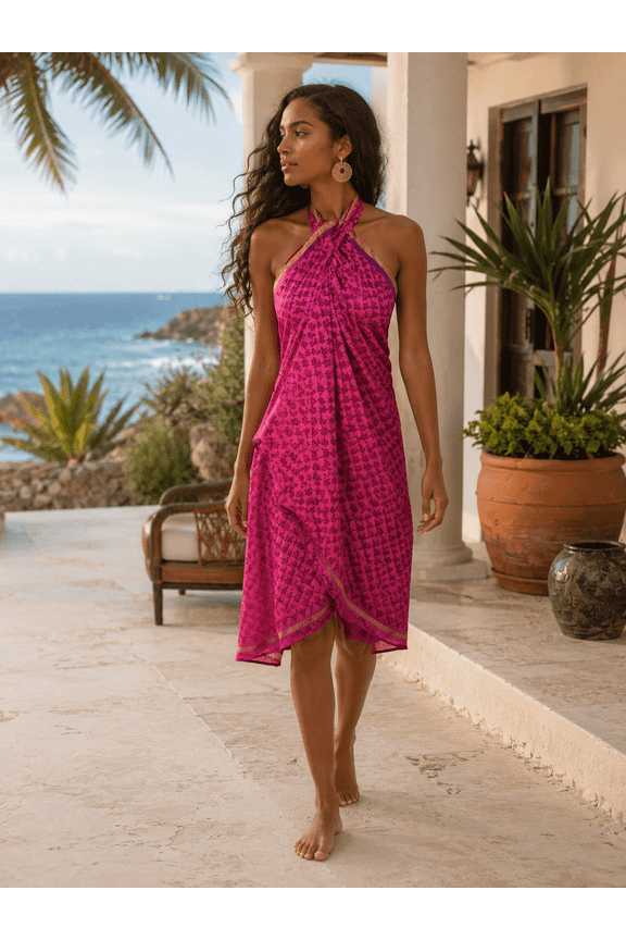 Convertible Boho Wrap Skirt Dress – Multi-Wear Vacation Style (Gold & Pink)
