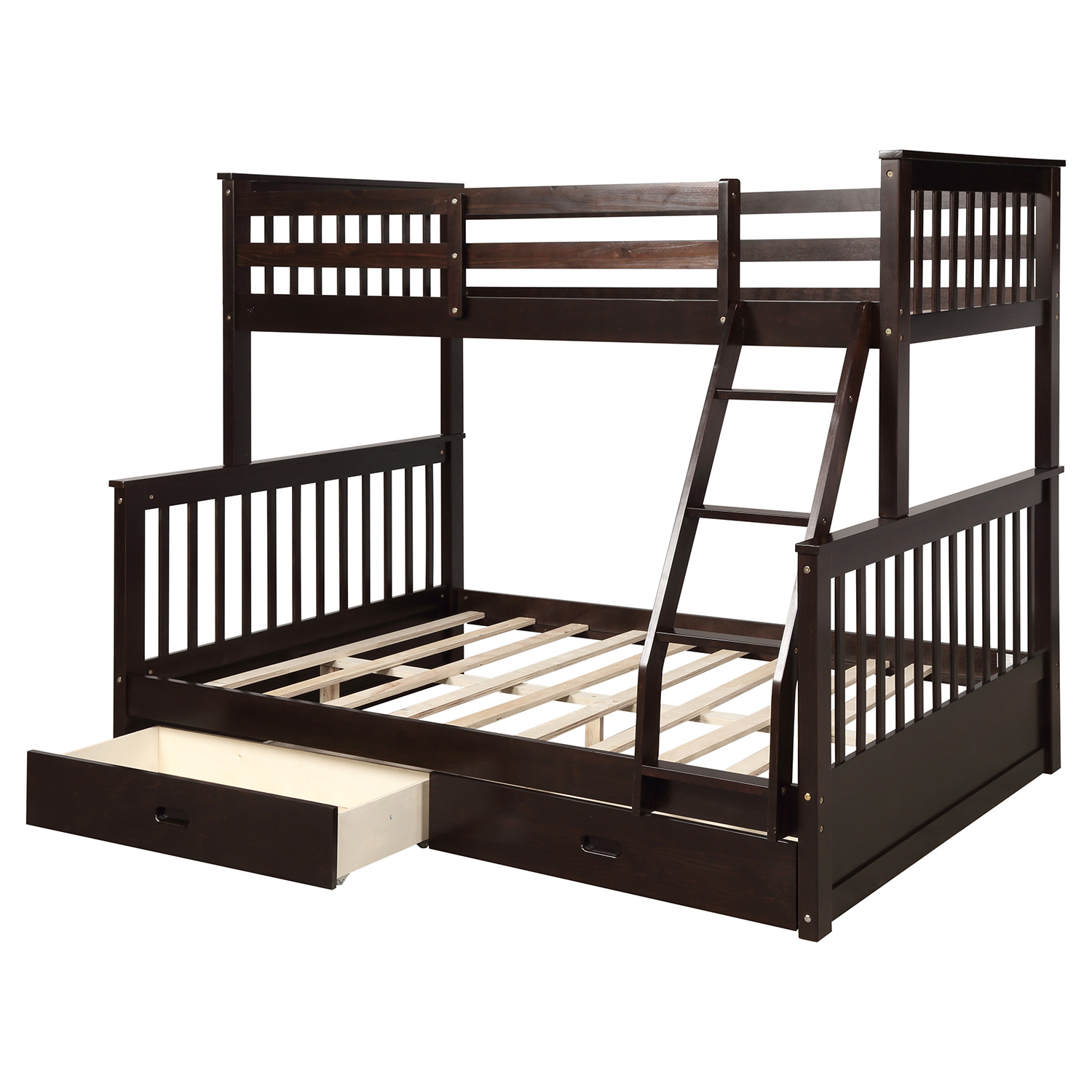 Convertible Bunk Bed for Kids, Low Bunk Bed Twin Over Full, Solid Wood