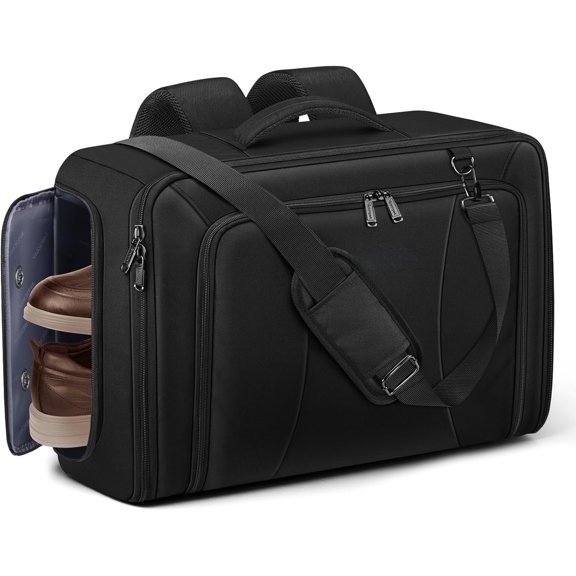 Convertible Carry Garment Bag with Backpack Straps, Airline Approved Travel Garment Duffel Bag with Shoe Compartment, Wrinkle Free Suit Carrier Business Suitcase For 15.6" Laptop, Black