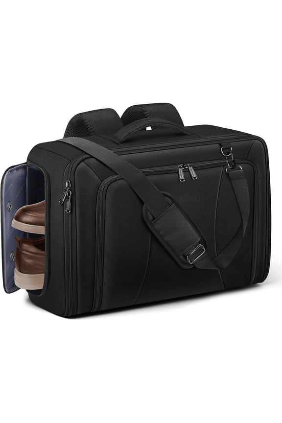 Convertible Carry Garment Bag with Backpack Straps, Airline Approved Travel Garment Duffel Bag with Shoe Compartment, Wrinkle Free Suit Carrier Business Suitcase For 15.6" Laptop, Black