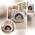 thumbnail image 1 of Convertible Cat Bed 2 in 1 Semi Enclosed Pet Bed All Seasons Warm Cozy Cat Ear Design for Indoor Cats Small Dogs Sleeping Hideout(S), 1 of 7