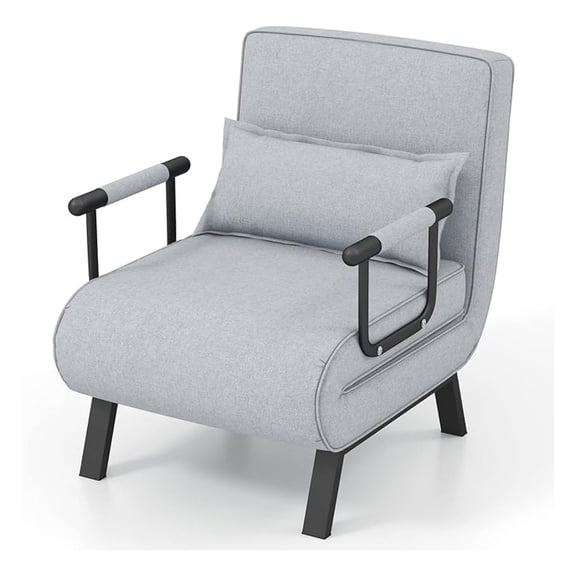 Convertible Chair Bed, 4 in 1 Living Room Reading Chair with Pillow, Arm and Adjustable 5 Position Backrest Single Sofa Bed, Light Grey (Grey)