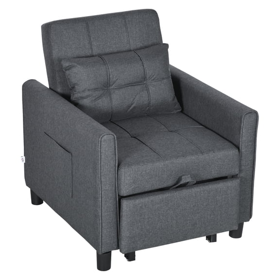 Convertible Chair Bed, Single Sofa Bed Sleeper with Adjustable Backrest & Pillow - Gray
