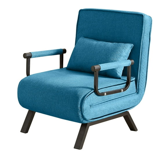 Convertible Chair Bed Sleeper for Adults, 5 in 1 Folding Chair Bed with 5-Position Adjustable Backrest & Pillow, Comfy Single Futon Sofa Bed for Small Spaces, Apartment, Office (Blue)