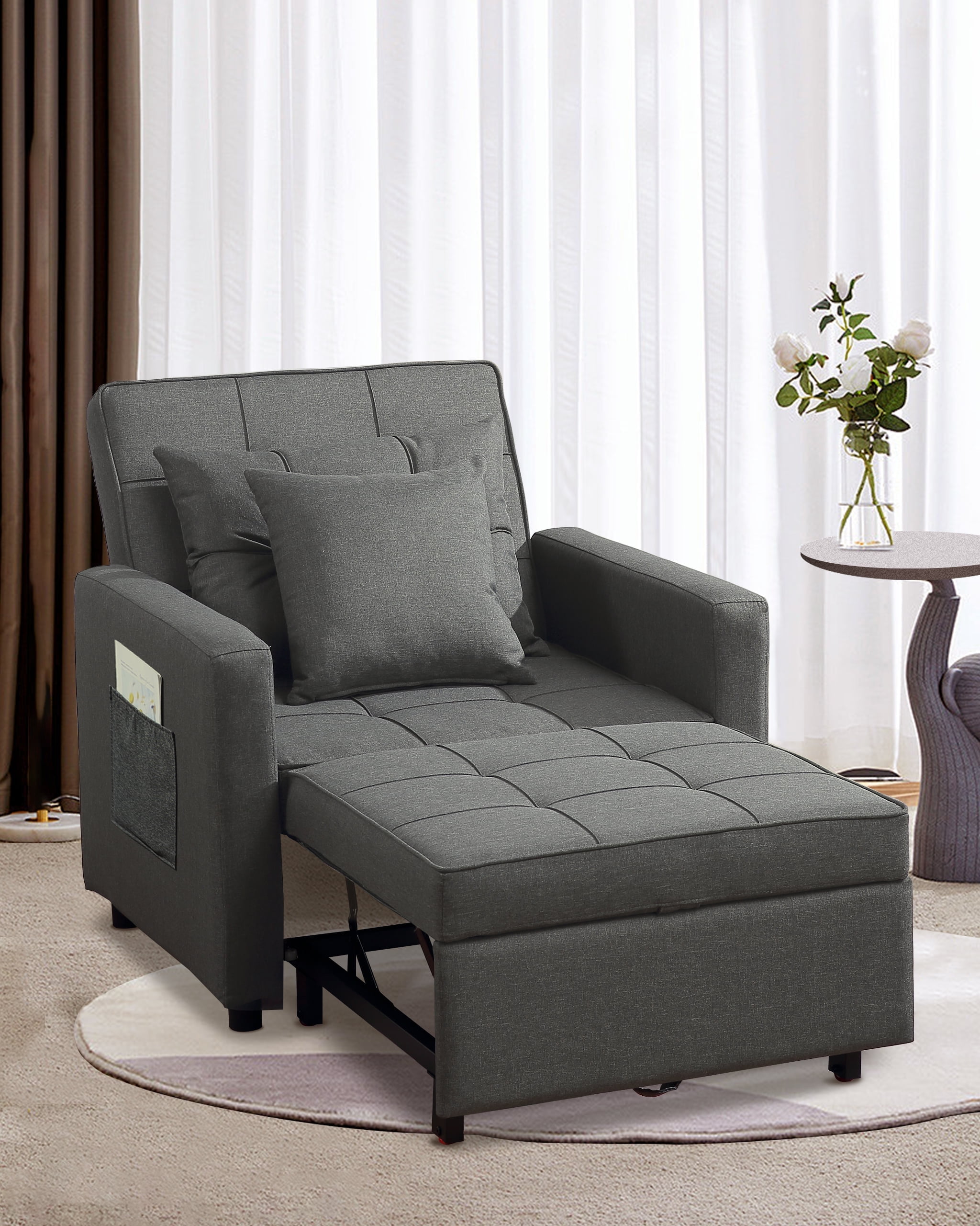 Convertible Chair Bed, Sleeper Chair Bed 3 in 1, Stepless Adjustable