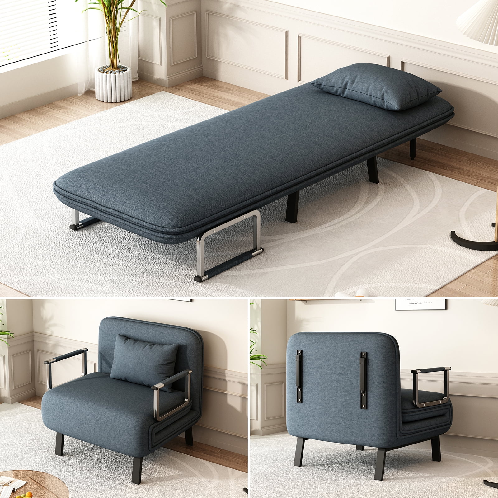 Convertible Chair Bed, TriFold Sofa Bed with Adjustable Backrest and