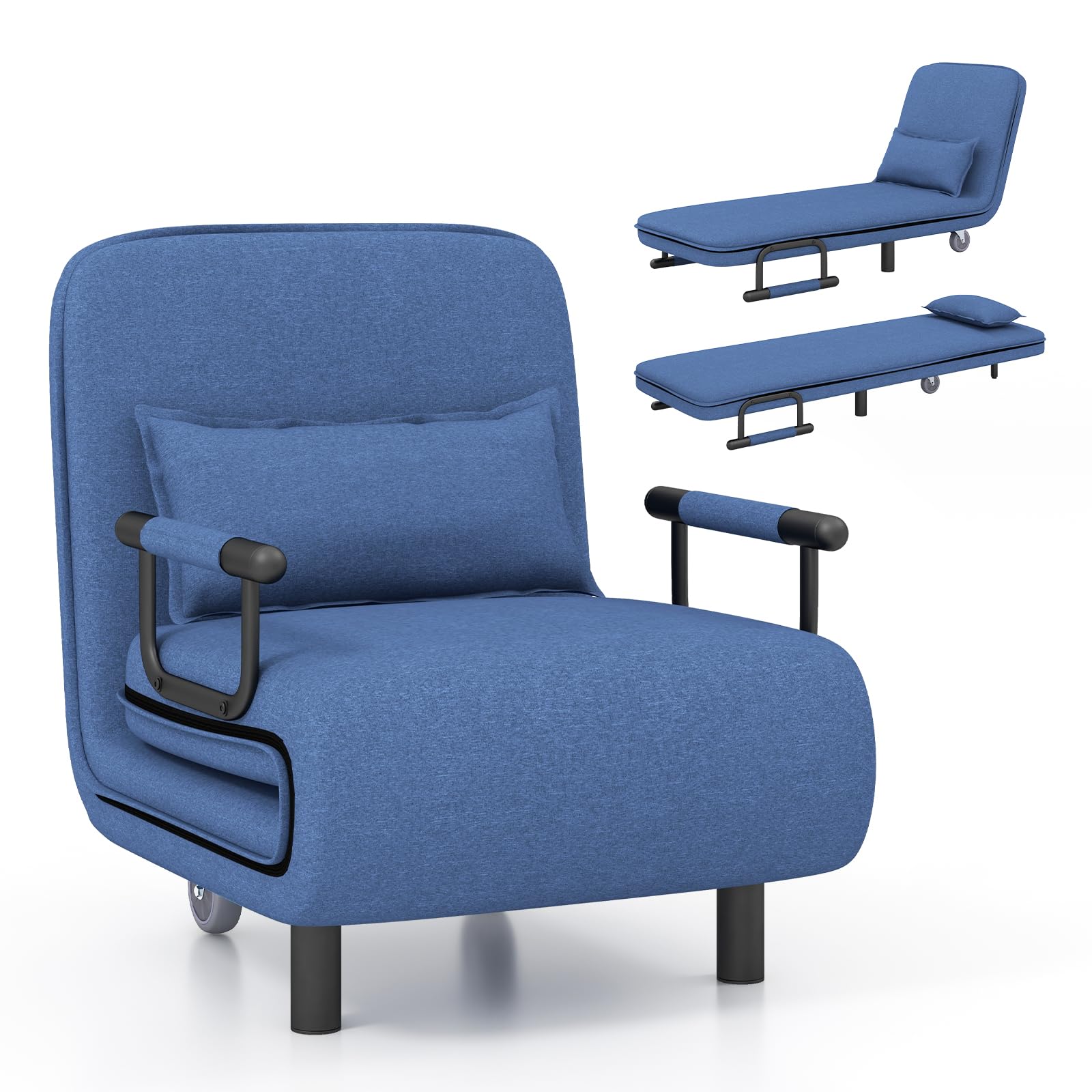 Convertible Chair, Sleeper Chair with 5-Position Adjustable Backrest