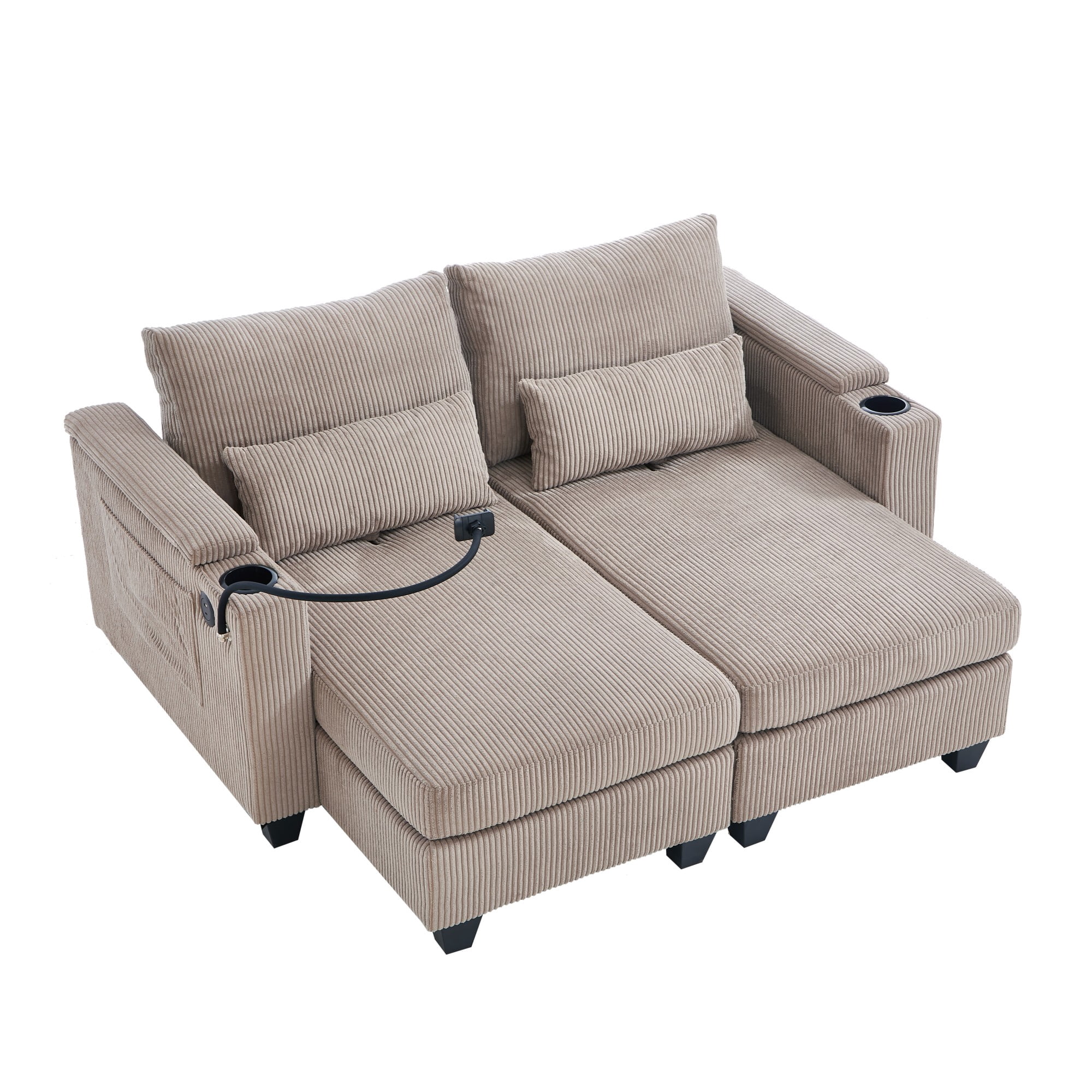 Convertible Chaise Lounge 63" Loveseat Sofa Sofa Bed Corduroy Sleeper ...