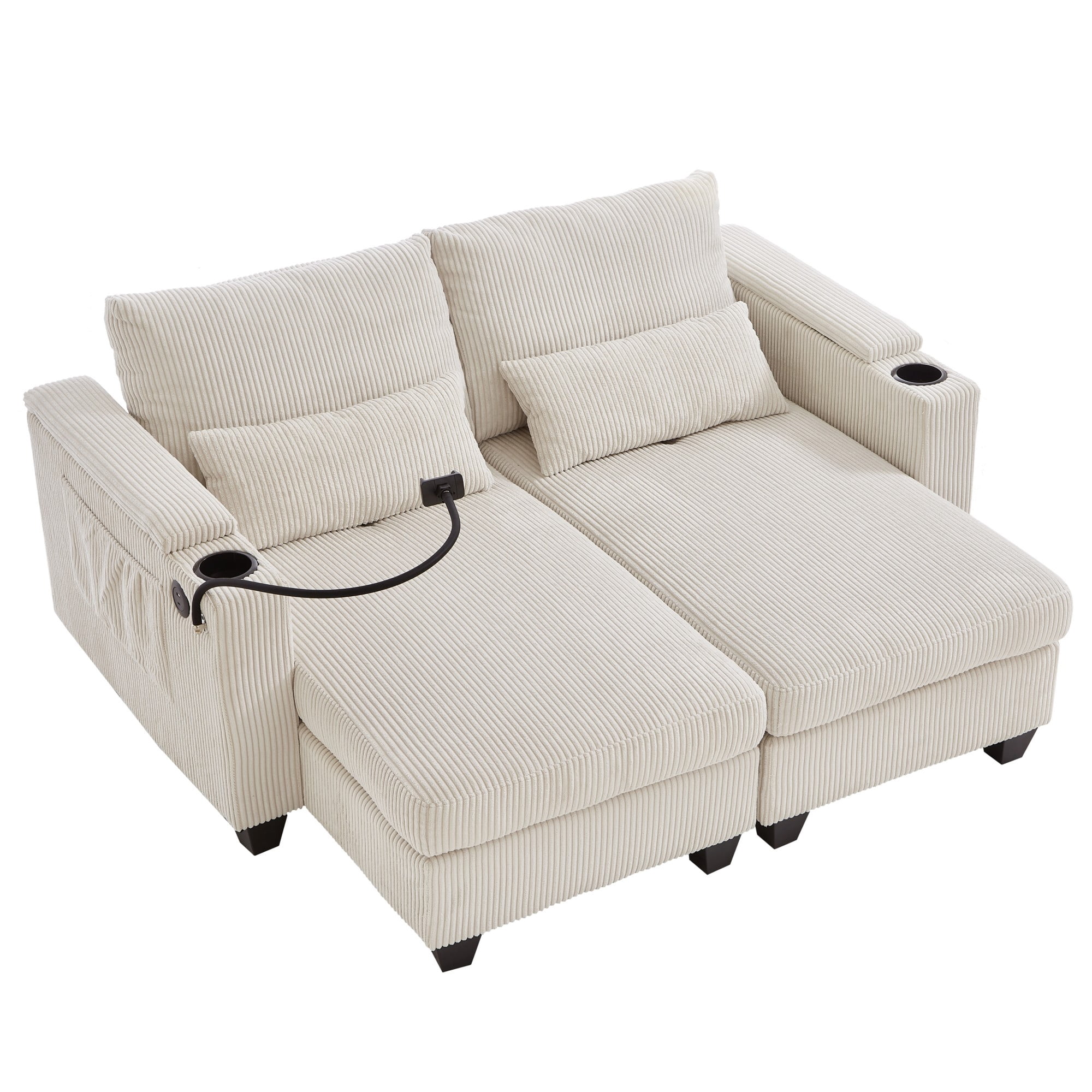 Convertible Chaise Lounge 63" Loveseat Sofa Sofa Bed Corduroy Sleeper ...