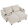 thumbnail image 1 of Convertible Chaise Lounge 63" Loveseat Sofa Sofa Bed Corduroy Sleeper Sofa with Usb Ports, Two Cup Holders, Phone Holder and Ample Storage Space for Living Room and Bedroom (Beige), 1 of 11