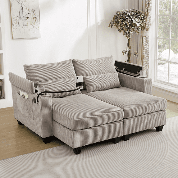 Convertible Chaise Lounge Chair with USB Ports, Loveseat Sleeper Sofa ...